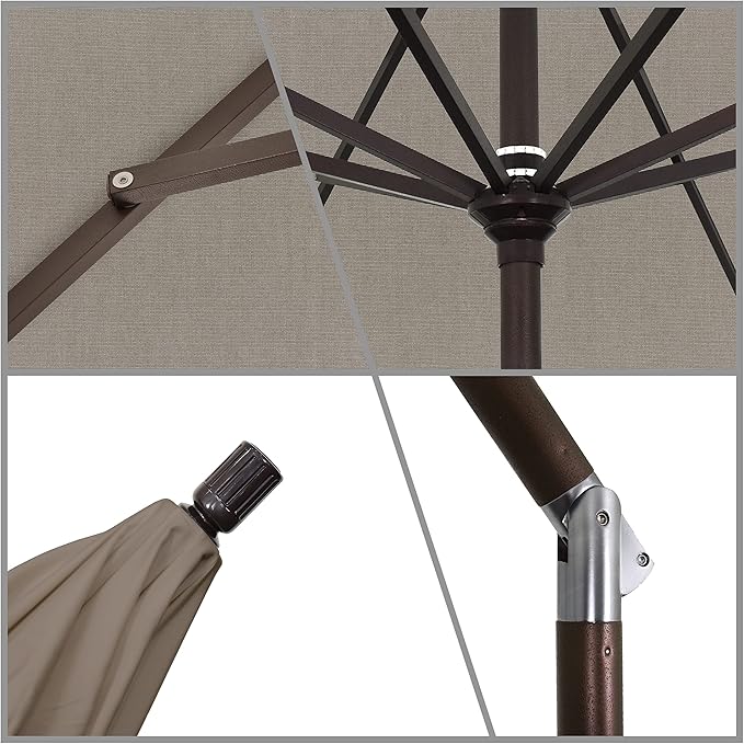 California Umbrella 11Ft Premium Sunbrella Patio Umbrella, Hand-Crank, Tilt-Collar, Bronze Frame, Taupe Fabric