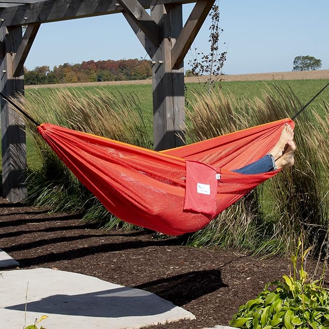 Vivere Double Polyester Mesh Hammock - 400 lb Capacity (Punch/Peach)