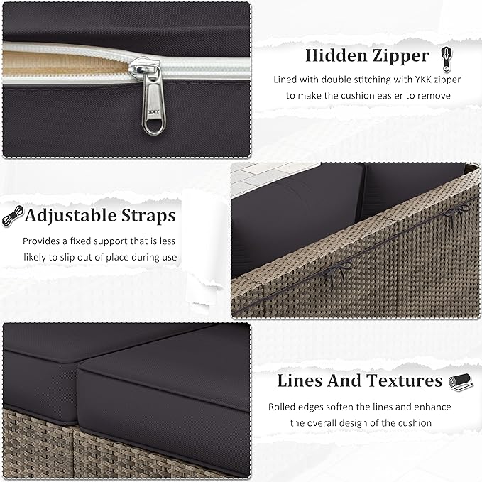 Outdoor Furniture Replacement Cushions, 5" Foam Foam High-Density, Fits 6-seat Sectional Rattan Conversation Set, 14 Piece Patio Water-Resistant Replacement Sofa Cushions, Liner&Cover