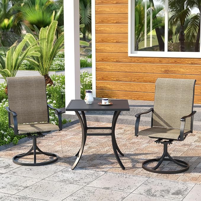 Outdoor Dining Set,27.5" x 27.5" x 28" Square Patio Table with 2pcs Swivel Chairs,Outdoor Furniture Set for Garden Backyard Lawn Poolside