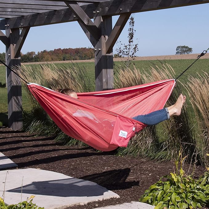 Vivere Double Polyester Mesh Hammock - 400 lb Capacity (Rose/Celeste)