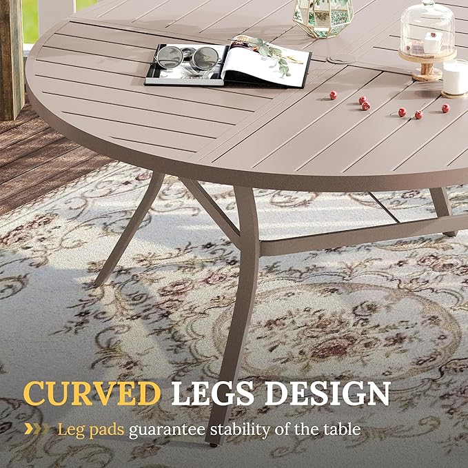 VICLLAX Patio Dining Set for 8, 8 Seats Outdoor Furniture Includes 59.9" Round Patio Table and Swivel Padded Chairs, Sandshell Color Tabletop and Fabric