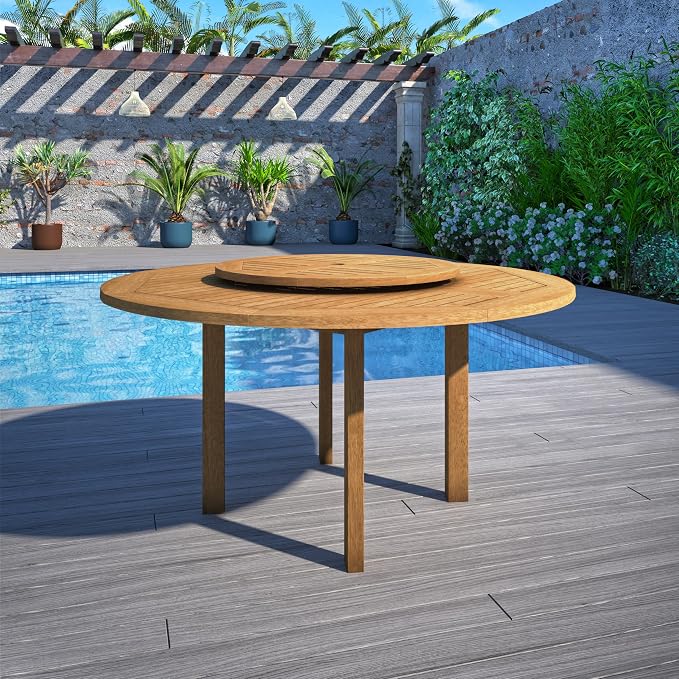 Urban Elements Melbourne 9-Piece Round Patio Furniture Set | Teak Finish 100% FSC Eucalyptus Wood | Backyard Furniture, Outside Table and Chairs, Outdoor Dining Set, 9-Piece Grey