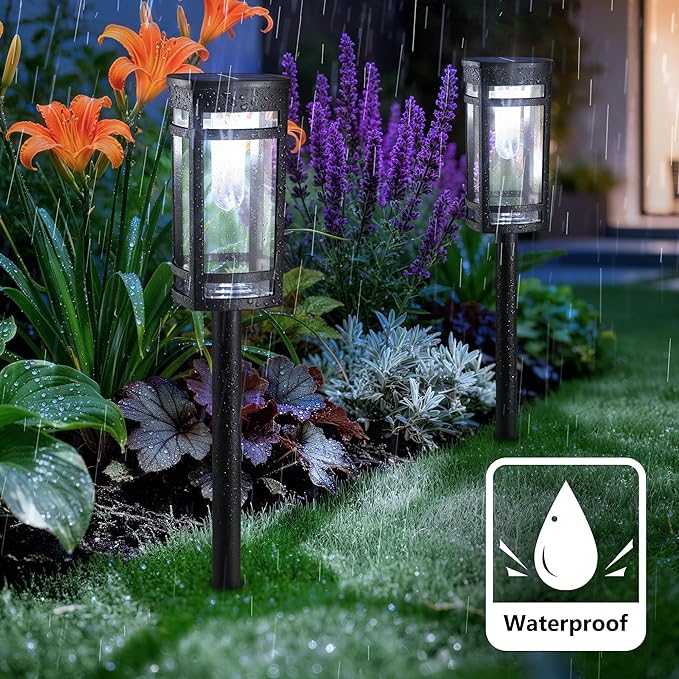 Jyoiat 6 Pack Outdoor Solar Pathway Lights - Solar Landscape Lights Outdoor Walkway Solar Garden Lights for Lawn, Path, Yard Decor (Cool White)