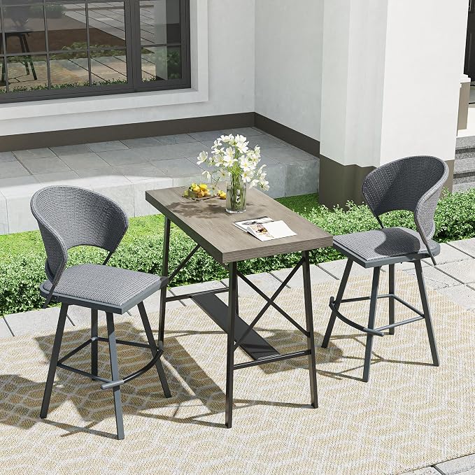 VICLLAX Outdoor Bar Table, 40.5" Wide Patio Counter Height Patio Table, Rectangle Bar Table for Front Porch Balcony, Backyard, Light Grey