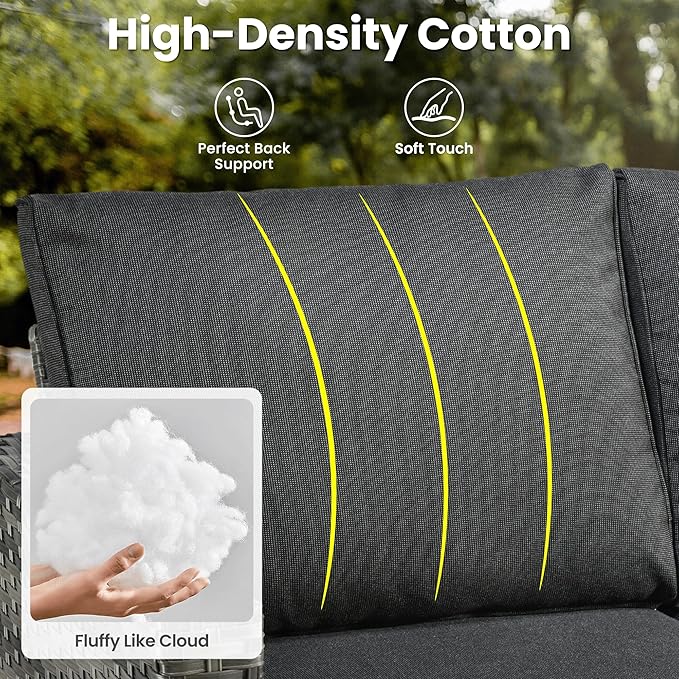 ovios 6 Pieces Patio Furniture Set, Outdoor Wicker Sofa Couch with Swivel Chairs, Rocking Glider Rocker with Comfy Cushions All Weather Rattan Conversation Set, Black