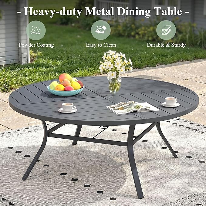 11 Pieces Outdoor Dining Set, Stackable Textilene Paito Chairs & 63.1" Round Dining Table with Umbrella Hole, Patio Dining Set for Backyard, Deck, Garden, Grey & Dark Grey
