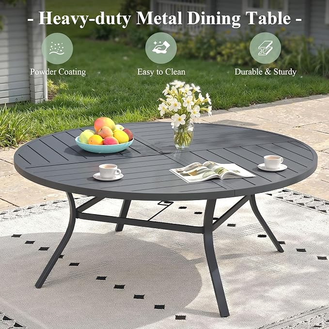 Patio Dining Set for 10, Round 63.1" Patio Dining Table and Stackable Outdoor Dining Chairs Outdoor Furniture for Backyard Porch Deck, Spliced Dark Grey Table and Grey Chairs