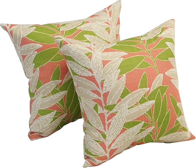 Blazing Needles Square Outdoor Throw Pillow, 17", Eastbluff Coral 2 Count