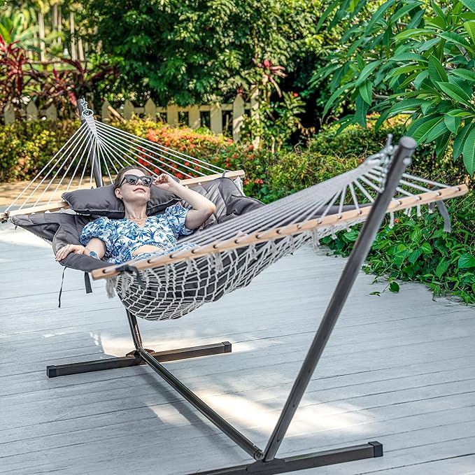 Lazy Daze Hammocks 2 Person Hammock Pad and Pillow Set, Double Polyester Quilted 78" x55" Replacement Pad for Rope Hammock, Grey
