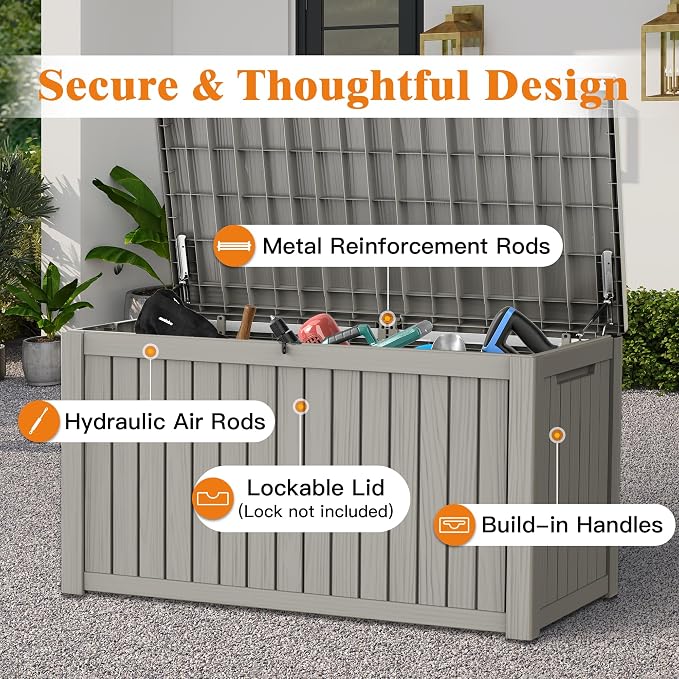 Outdoor Extra Large Storage Cabinet Deck Box, 200 Gallon Heavy Duty Deck Boxes, Weatherproof & UV-Resistant Lockable Patio Storage Cabinet for Garden Tools, Patio Furniture,