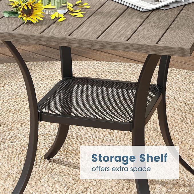DIFY 3 Piece Outdoor Dining Set for 2, Patio Furniture Set with Padded Textilene Swivel Patio Chairs and 27.6" Small Square Metal Dining Table, Grey Fabric & Grey Wood-Like Tabletop