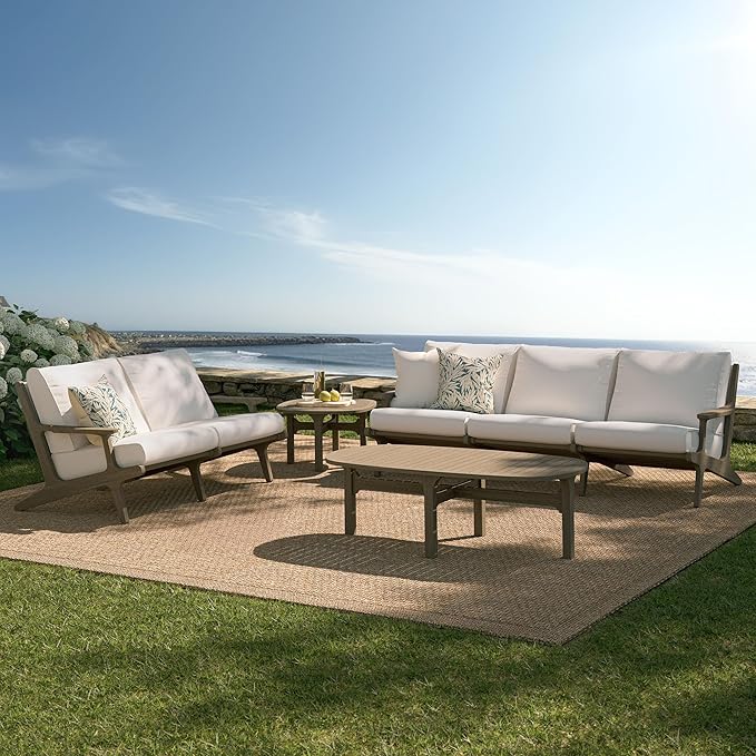 Modway Saratoga 4-Piece Outdoor Furniture Set in Weathered Gray - Patio Conversation Set with Sofa, Loveseat, Side Table and Coffee Table