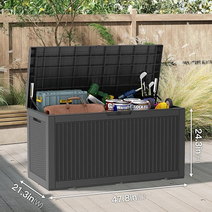 Mars Villa 100 Gallon Outdoor Storage Box, Resin Deck Box Waterproof for Patio Furniture Cushions, Pool Supplies, Gardening Tools, Weatherproof and UV Resistant