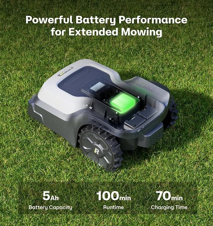 T1200Pro Robot Lawn Mower with L-Shape Wall Mount Rod, No Wire Automatic Robot Mower, Ride-on Edge Mowing, Multiple Zones Management, AI Obstacle Avoidance, for Lawn Up to 0.37 Acre