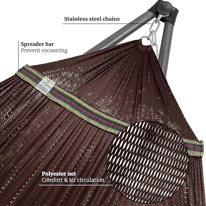 Tranquillo Combo x2 Hammocks with Stand for Outside & Tree Straps, Heavy Duty Hammock with Stand 600lbs for Indoor Outdoor Patio Backyard, x2 Hammocks for 2 Person (Combo - Brown, Medium)