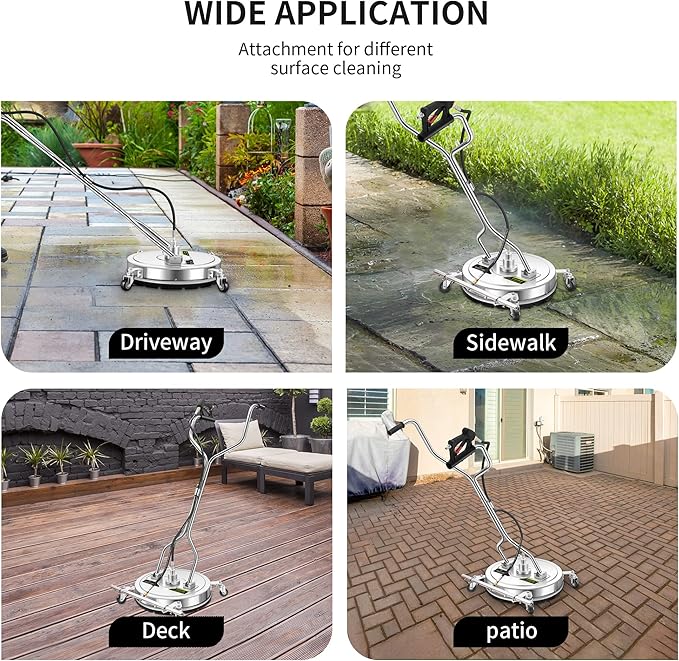 20" Pressure Washer Surface Cleaner Plus with 5 Nozzles Water Broom | Stainless Steel Dual Handle Power Washer Surface Cleaner for Patio Decker Concrete Driveway, 4000 PSI