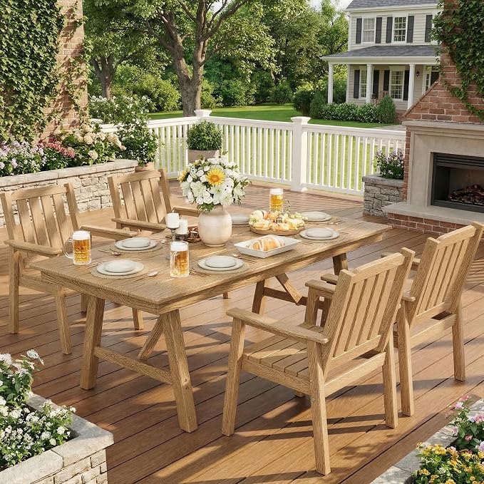 Garvee Outdoor Patio Dining Chairs Set of 4, Outdoor HDPE Garden Dining Chairs, Sturdy Frame, Waterproof, All-Weather for Backyard, Poolside, Porch, Deck, Natural