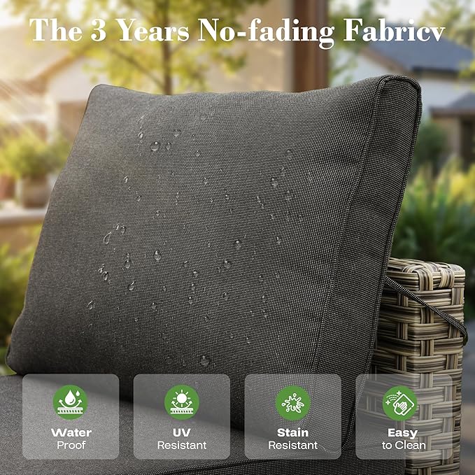 10 Piece Outdoor Patio Furniture with Swivel Rocking Chair, Rattan Wicker Conversation Set with Glowing Coffee Table, Sectional Single Chairs for Porch Balcony Backyard Pool,Black