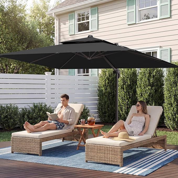 9x12 FT Patio Umbrella, Large Cantilever Rectangular Double Top Heavy Duty Offset Umbrellas with 360° Rotation, Outdoor shade for Garden Deck Pool, Black