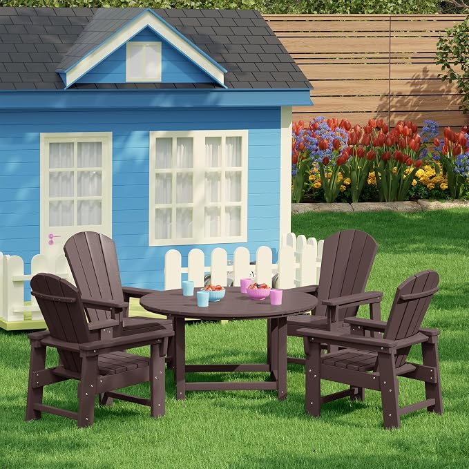 Costaelm Kids Dinner Table, Toddler Play Desk Student Desk Outdoor Childrens Picnic Tables for Children Arts & Crafts, Snack Time, Multi-Activity Table for Ages 2-8 in Home/Outside, Dark Brown