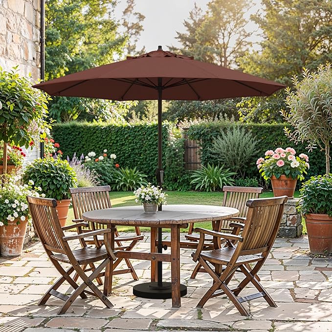 California Umbrella 10-Year Protection 7.5 Ft Outdoor Patio Umbrella, Pacifica Fade-Resistant Fabric, Auto-Tilt, Heavy Duty Aluminum Frame, 8 Reinforced Ribs for Pool or Deck, Bronze Pole, Brick