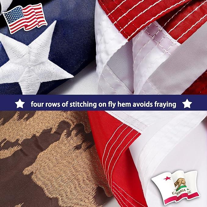 XIFAN Combo Pack: American Flag & California Flag 3x5 Outdoor, Heavy Duty 210D Nylon US & CA Flag, Strongest Longest Lasting with Embroidered Stars/Sewn Stripes/Brass Grommets