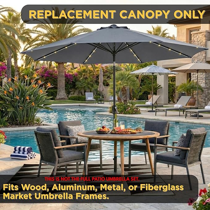 10ft Patio Umbrella Replacement Canopy for 8 Ribs, Outdoor Umbrella Canopy ONLY, Market Umbrella Top, Water-Resistant & UV-Protective