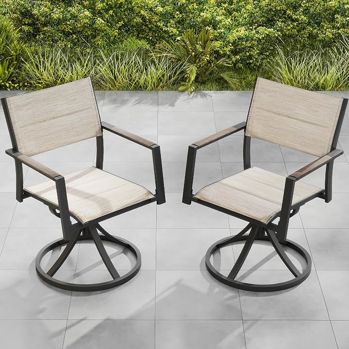 Patio Swivel Chairs Set of 2, Outdoor Swivel Rocker Dining Chair, Outdoor Dining Chair, All Weather Patio Chair with Textilene & Aluminium Frame for Outdoor Poolside Lawn Garden, Grey Armrest