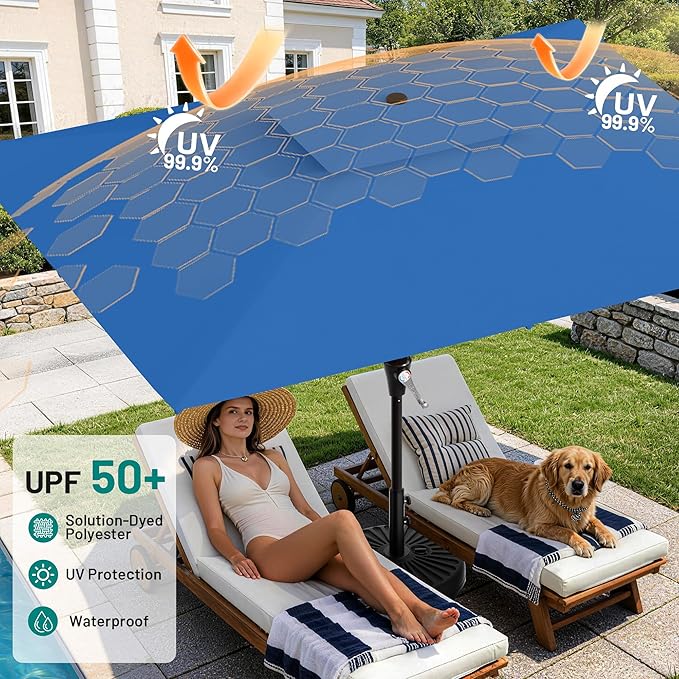 AreShark 8'x10' 2 Tiers Rectangular Patio Umbrella - Outdoor Umbrella Waterproof UV Protection, Market Table Umbrella w/Crank for Pool, Backyard, Deck(Royal Blue)