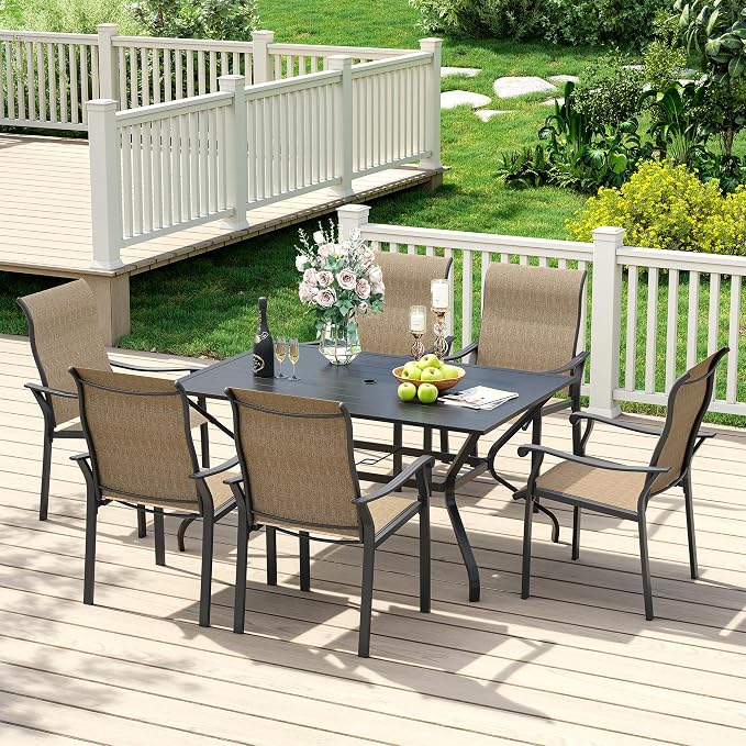 UDPATIO 59"×38" Metal Outdoor Dining Table All-Weather Resistant with Umbrella Hole Furniture for Patio, Black, 1 Table