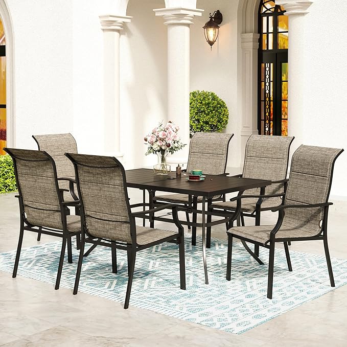 SUNSHINE VALLEY 7 Piece Patio Dining Sets for 6, Metal Outdoor Table and Chairs Set with 1 Patio Dining Table(1.57-1.9" Hole) and 6 Textilene Patio Dining Chairs, Outdoor Dining Set for Deck Backyard