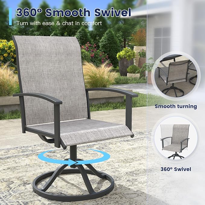 VICLLAX Outdoor Table and Chairs Set for 4, Patio Dining Set of 40.6" Metal Round Patio Table with Umbrella Hole & 4 Swivel Outdoor Dining Chairs for Backyard Lawn, Grey & Dark Grey