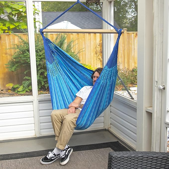 Vivere Cotton Double Wide Hammock Chair - Soft, Durable, Easy Setup with Wood Spreader Bar - 330 lb Capacity