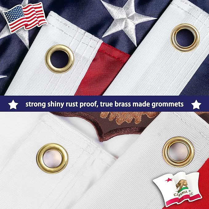 XIFAN Combo Pack: American Flag & California Flag 3x5 Outdoor, Heavy Duty 210D Nylon US & CA Flag, Strongest Longest Lasting with Embroidered Stars/Sewn Stripes/Brass Grommets