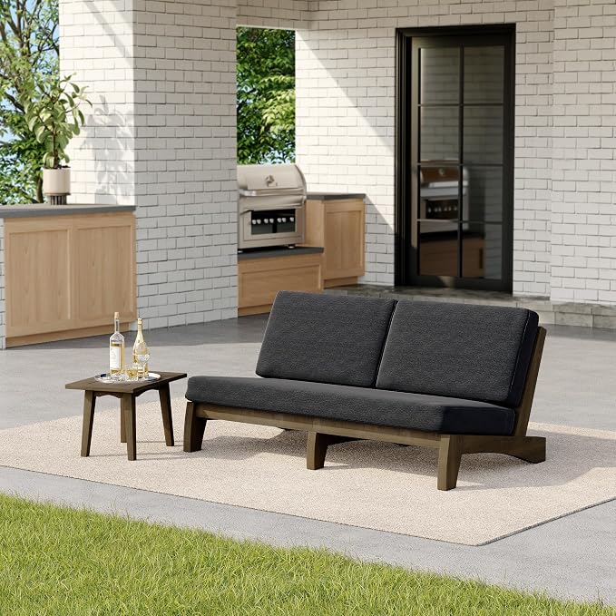 2 Pieces Patio Furniture Sets, All-Weather Outdoor Wood Bistro Set Patio Conversation Side Table Chiars and Patio Loveseat for Balcony, Backyard