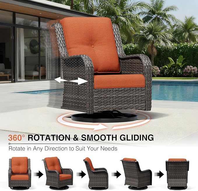 Joyside 8 Piece Wicker Patio Furniture Set, Outdoor Swivel Rocker Patio Chairs with High Back, Deep Seating, Wide Armrest, Thickened Cushions, Outdoor Furniture for Deck, Porch Use
