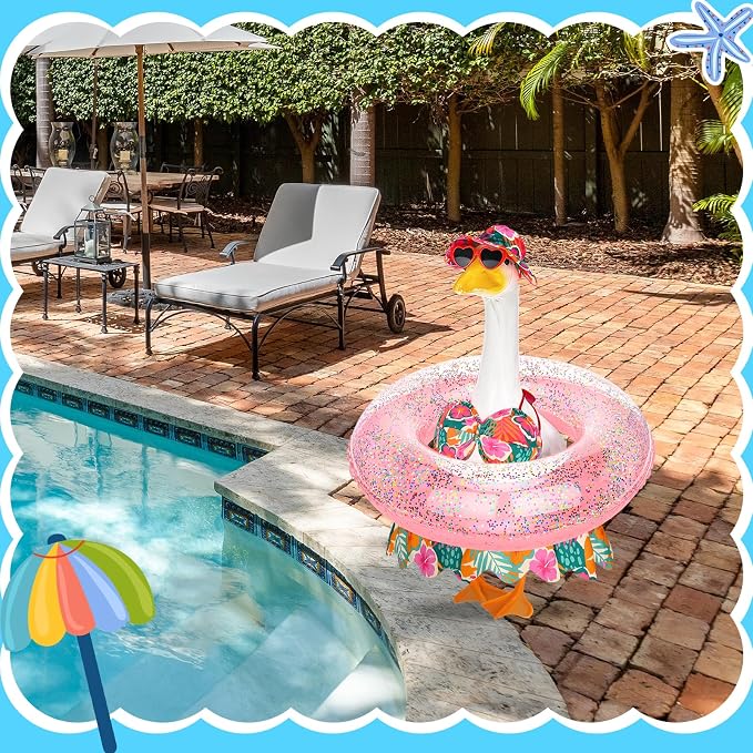Hawaiian Porch Goose Outfits Summer Bikini Goose Clothes Costume Fits 23" Goose Statue with Hat Sunglasses & Swimming Ring