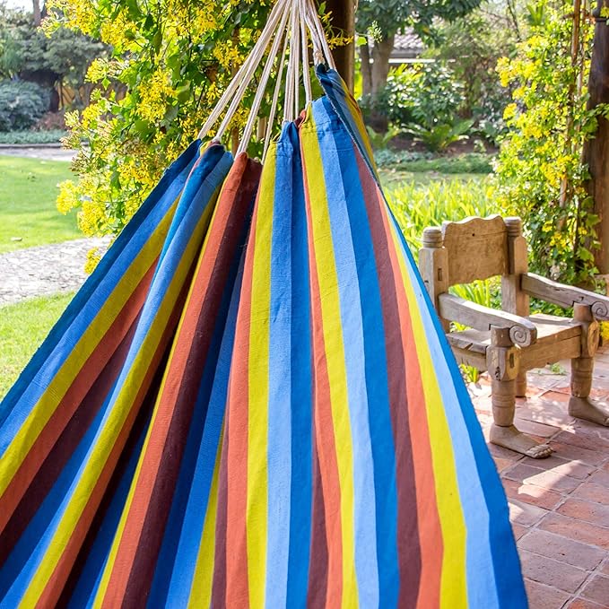 NOVICA Blue and Brown Earthtone Striped Fabric 1 Person Brazilian Style Hammock, 'Country Roads' (Single)