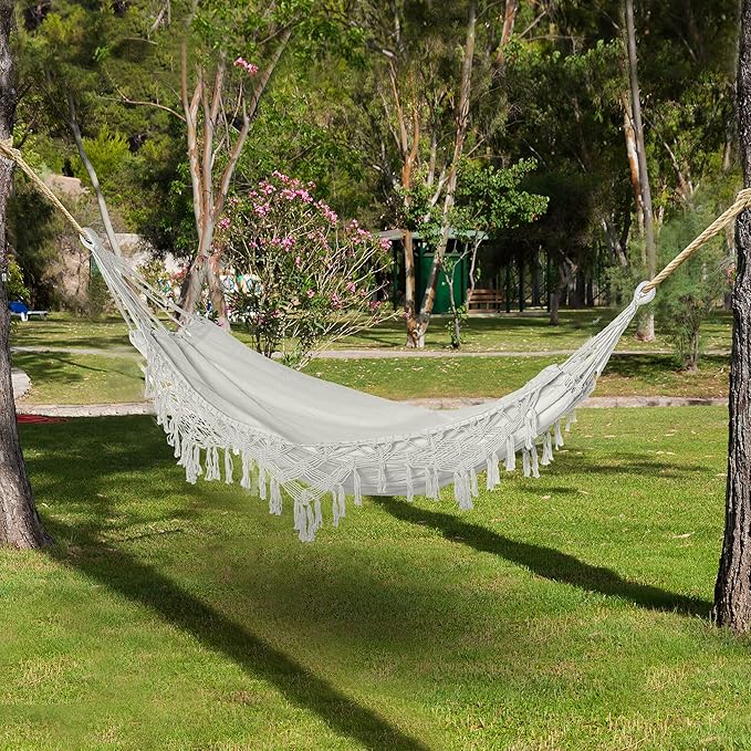 Backyard Hammock with Tassels,Max 330lbs,Bohemian Hammock with Carrying Bag, Indoor Outdoor Tree Hammock for Porch, Backyard, Camping, Beach, Yard, Bedroom, Patio, Porch