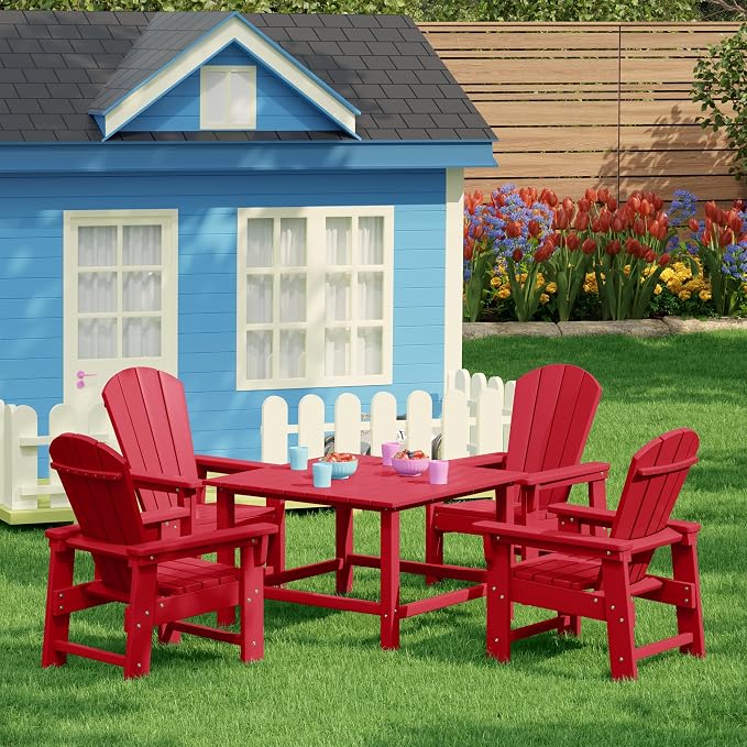Costaelm Outdoor Kids Table, Toddler Dinner Table Baby Desk Outdoor Childrens Party Tables for Arts & Crafts, Snack Time, Multi-Activity Desk for Ages 2-8 in Classroom/Outside, Red