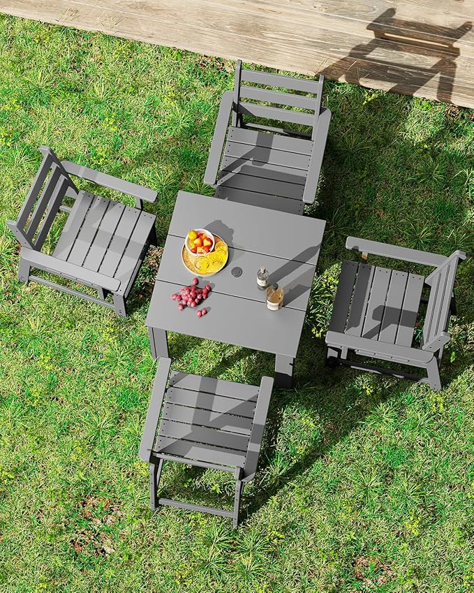 GREENVINES Patio-Chair | Outdoor Dining Chairs Set of 2 | HDPE Plastic | Removable Armrests | All Weather | for Backyard Deck Poolside Garden | Grey