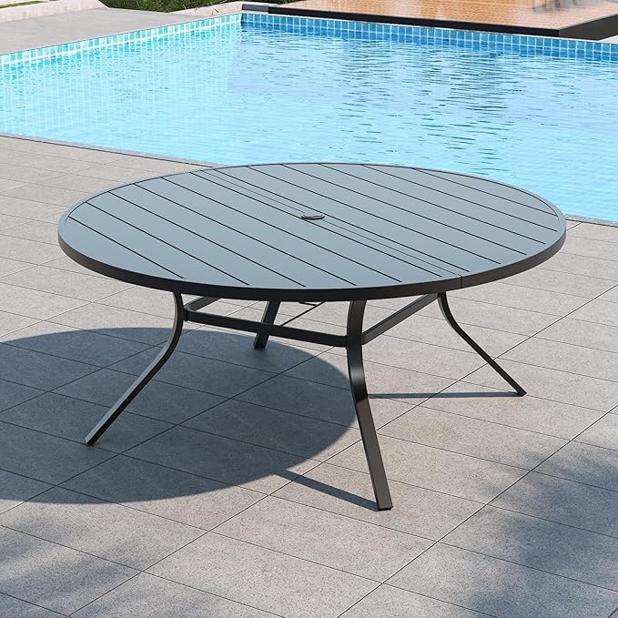 58 inch Large Outdoor Patio Round Dining Table Suit 6-8 Person All Weather | Large Table, Round Dining Table, 6-8 Person Table, 4.8ft Metal Table, All Weather