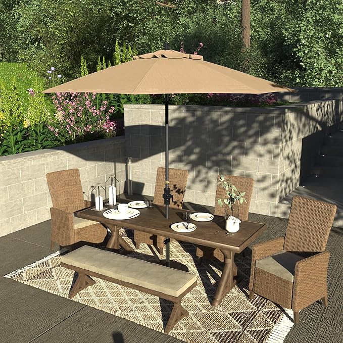 California Umbrella 9' Rd. Crank Lift, Collar Tilt, Aluminum Pole, Fiberglass Rib Patio Umbrella, Hammertone Grey Finish, Sunbrella Antique Beige
