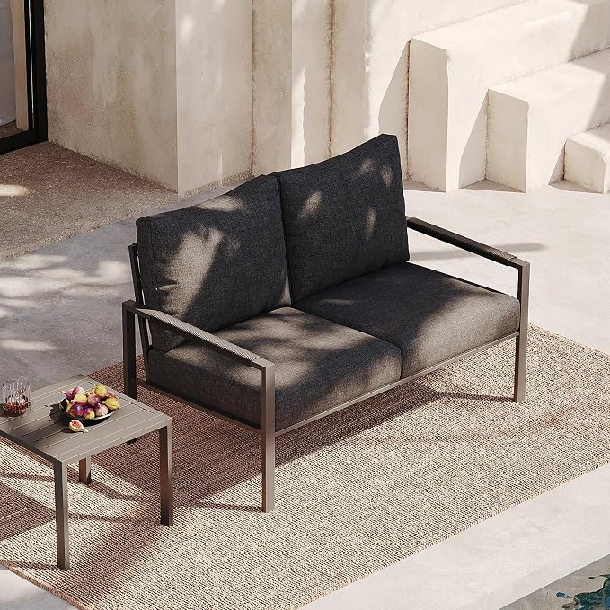 Sundale Outdoor 2 Pieces Patio Set Outdoor Metal Furniture Sets with Loveseat and Side Table, Outdoor Patio Couch for Garden, Backyard, Porch, or Balcony, All-Weather Patio Sofa with Cushions