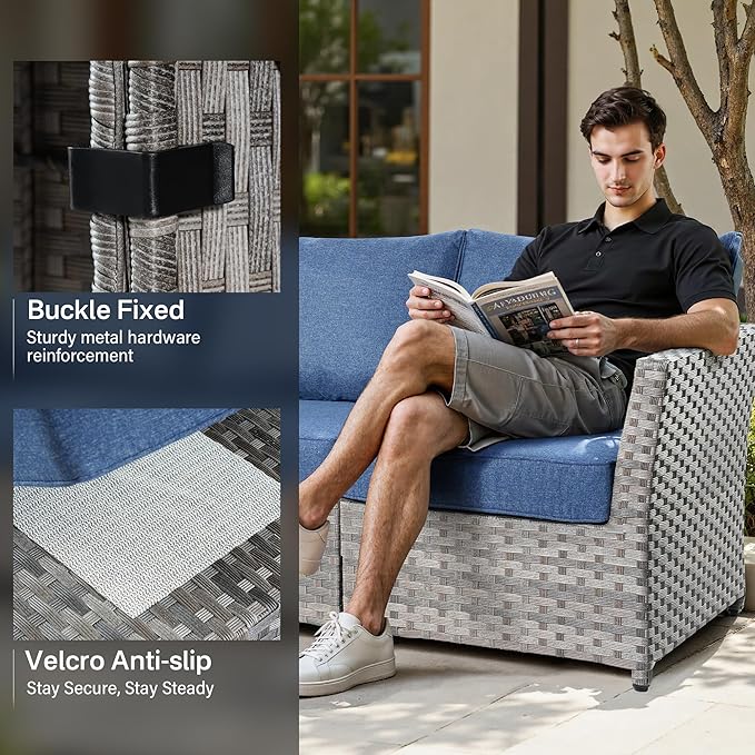 Fully Assembled & Spacious 9-Pc Outdoor Sofa Set, Patio Rattan Conversation Group with Rocking Chair and Tea Table