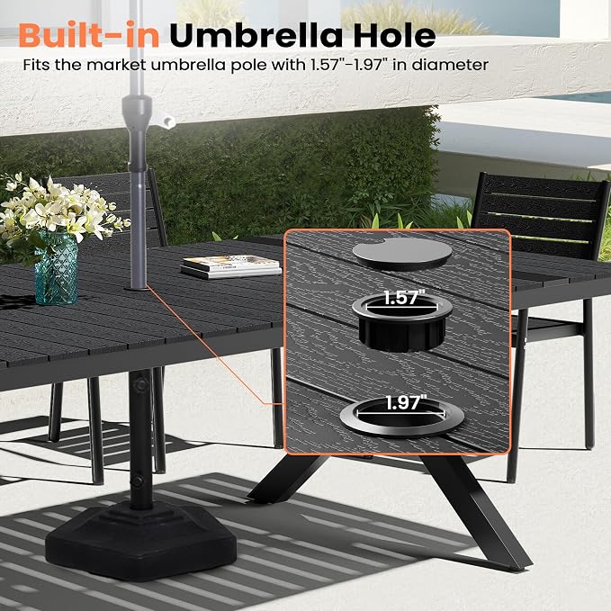 Pellebant 13 Piece Patio Table and Chairs Set for 12, Aluminum Outdoor Dining Set with Umbrella Hole, Stackable Dining Chair & 118" Dining Table, Black