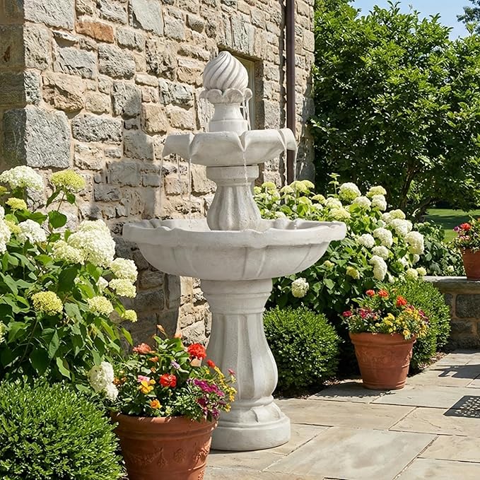 Merax 37.4" H 2-Tier White Polyresin Outdoor Water Fountain, Classic Pedestal Cascading Water Feature for Patio Garden Yard Decor