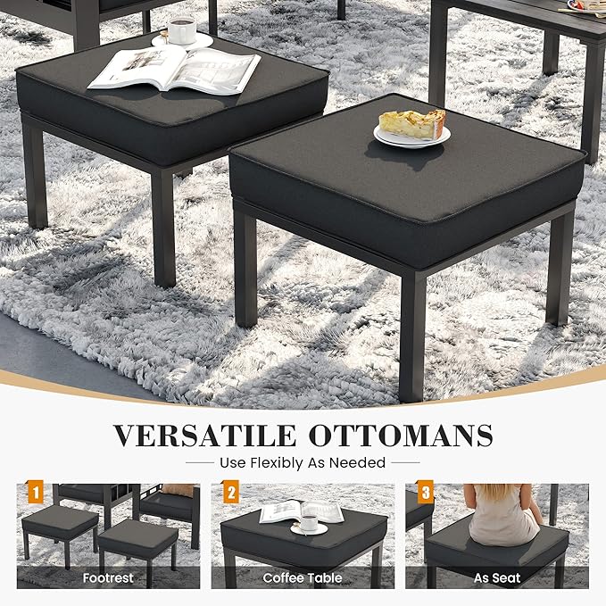 UDPATIO Aluminum Patio Furniture Set with 2 Ottomans, 6 Pieces All-Weather & UV-Resistant Outdoor Furniture for Deck, Backyard, Poolside, Dark Gray
