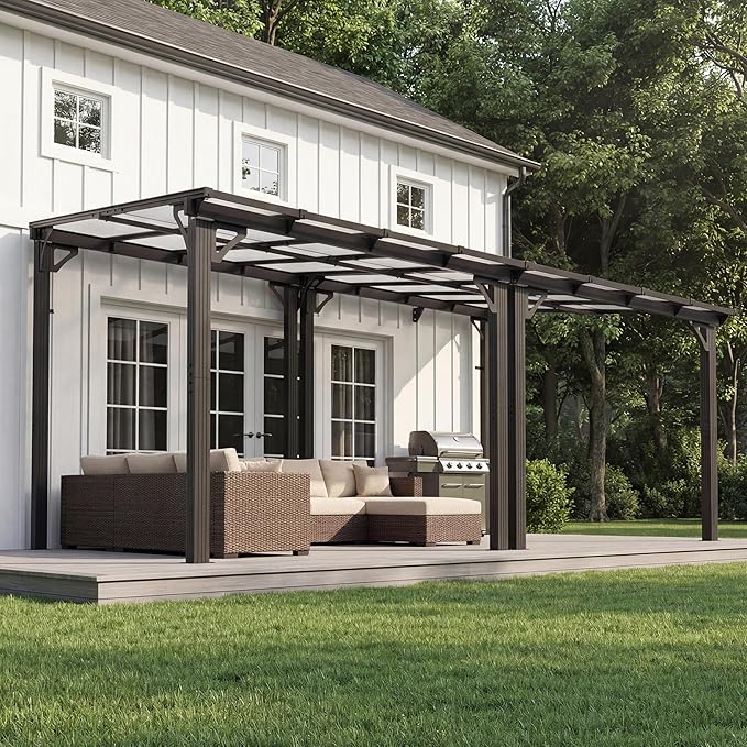 AirWire 10x16 FT Gazebo, Pergola Awnings for Patio with Hardtop Gazebos on Clearance, Patio Covers for Shade and Rain, Lean to Gazebo Sunroom Patio Canopy Outdoor Pergolas for Patios, Decks, Backyard